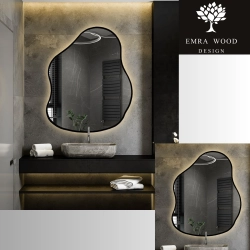 Lustro o organicznym kształcie w ramie z podświetleniem - STONE W RAMIE LED